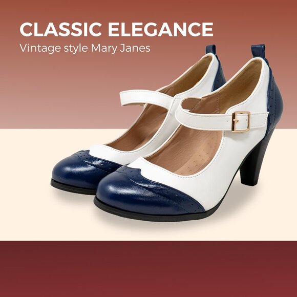 Chase & Chloe Dora-2 Women's Round Toe Two Tone Mary Jane Pumps - Picture 5 of 6